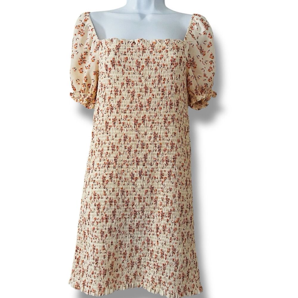 TRIXXI Ditzy Floral Short Puffed Sleeves Smocked Bodycon Mini Dress M Fitted